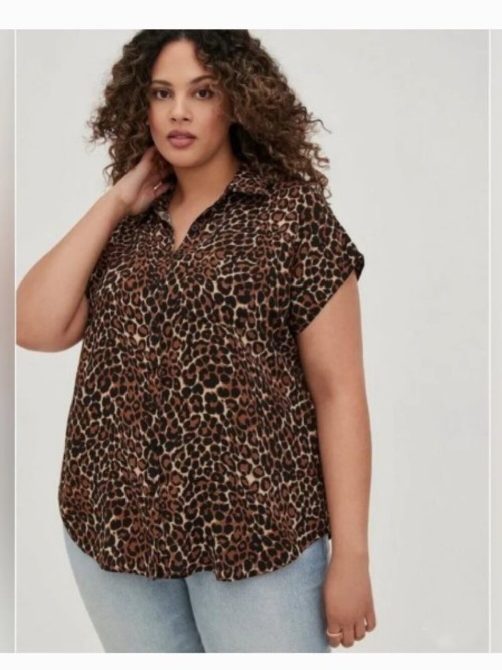Torrid Black & Brown Leopard Print Challis Button Front Blouse Size 1 (1X/14-16)